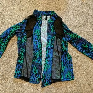 Berek XL neon leopard zip front jacket top